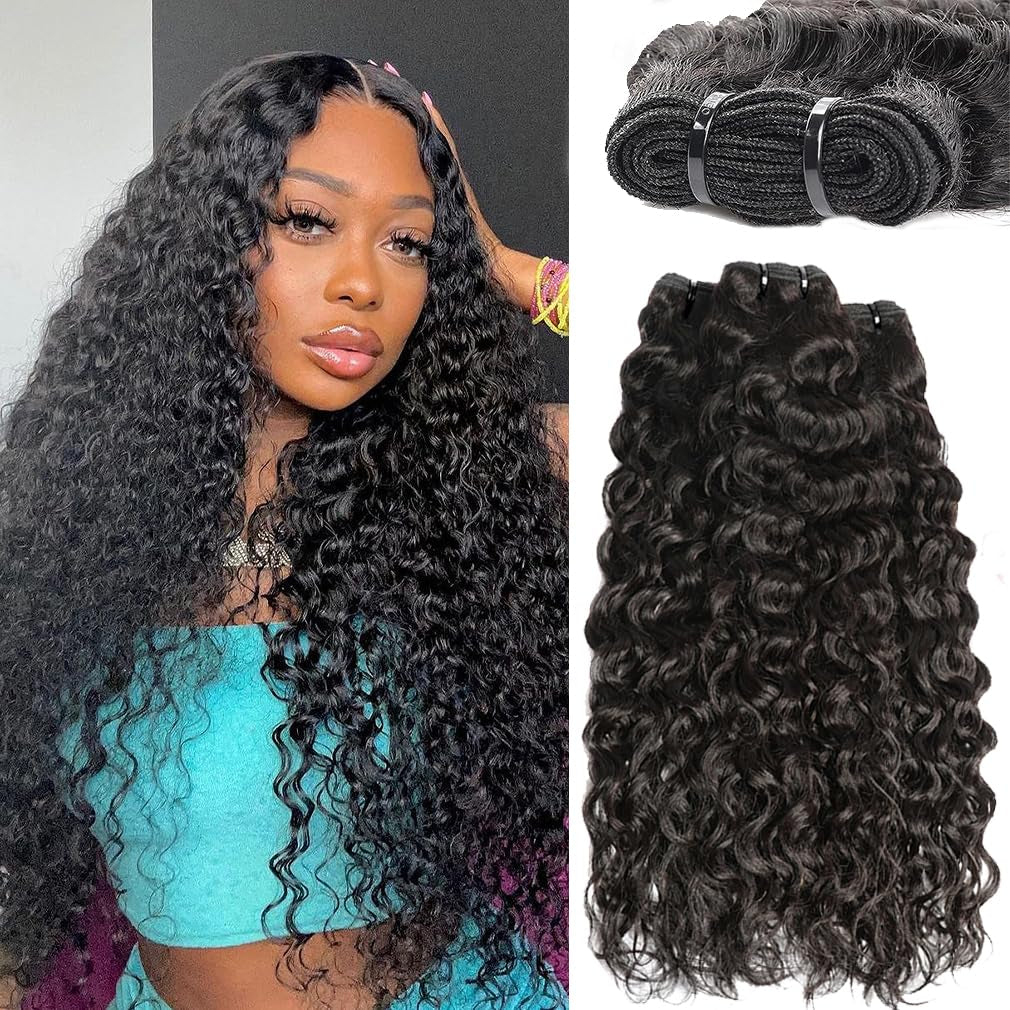 Water Wave Human Hair Bundles 100% Unprocessed Virgin Human Hair 26 28 30 Inch Water Wave 3 Bundles Curly Human Hair Brazilain Weave Bundles Natural Black