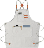 Chef Aprons for Men Women with Large Pockets, Cotton Canvas Cross Back Heavy Duty Adjustable Work Apron, Size M to XXL (Beige)