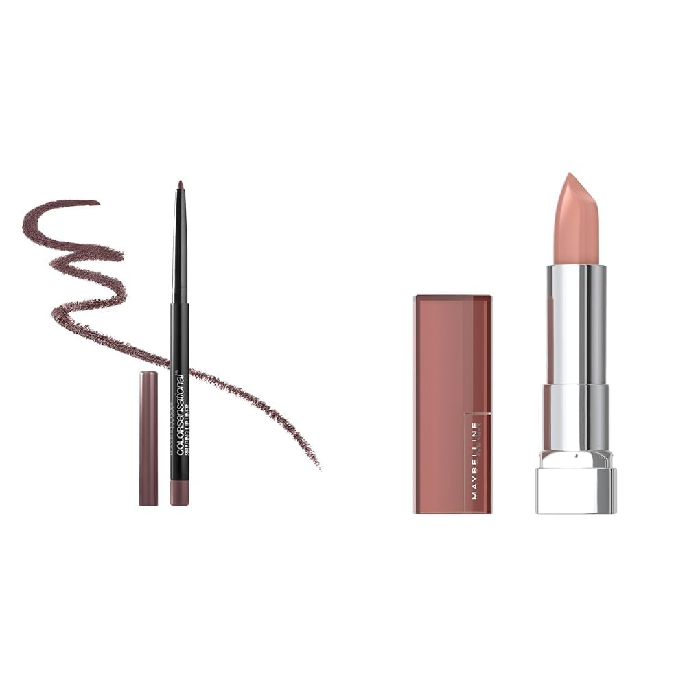 Color Sensational Shaping Lip Liner with Self-Sharpening Tip, Gone Griege, 1 Count and Color Sensational Lipstick, Nude Lust, 1 Count