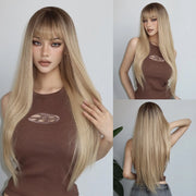 Blonde Wigs for Women Human Hair with Bangs, 26In Lace Front Wigs Human Hair Long Straight Bob Wig