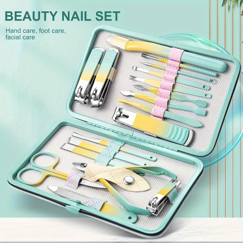 Manicure Set Nail Clipper Set Men Women Toe Finger Nail Clipper Personal Care Toolswith Portable Travel Case Manicure Pedicure Tools Grooming Kit Gift for Men Womenfamily Friends Wife (Gradient Color)