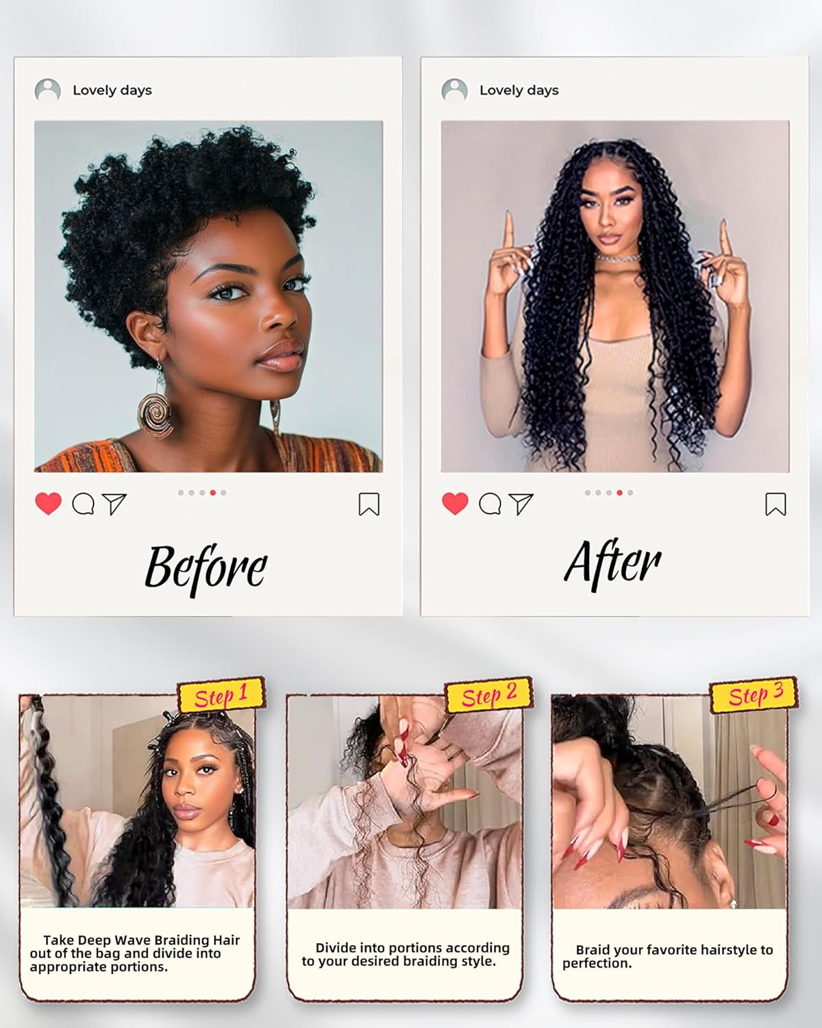 Deep Wave Bulk Braiding Hair-Wet and Wavy Human Braiding Hair,20 Inches 2 Bundle