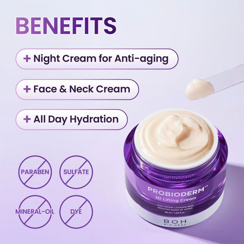 BIOHEAL BOH Probioderm 3D Lifting Cream 1.7 Fl Oz | Advanced Korean Anti-Aging Probiotic Facial Night Cream with 17-Peptide Complex & Patented Probioderm for Wrinkles on Face and Neck