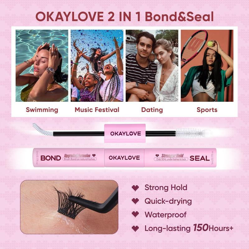OKAYLOVE Lash Clusters Kit with Long-Lasting Lash Bond and Seal,Tweezers and Remover for DIY Eyelash at Home for Natural Makeup