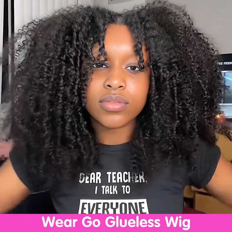 HD Lace Front Wigs Human Hair Kinky Curly Wigs Wear & Go Glueless Lace Wigs for Women No Glue 4X6 Lace Pre Cut Wig Human Hair Wigs Transparent Lace Closure Wigs 180% Density