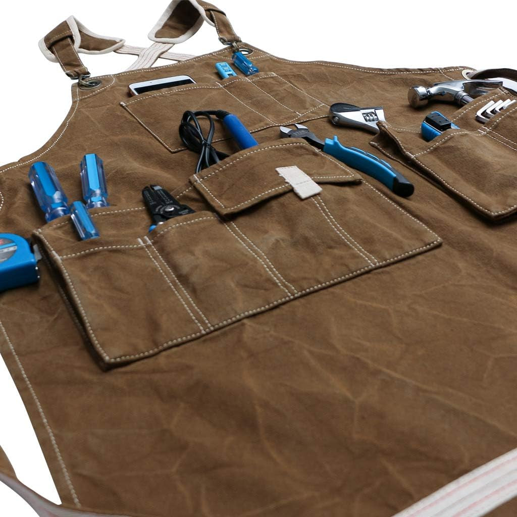 Water-Resistant Work Aprons Heavy Duty Waxed Canvas Tool Apron