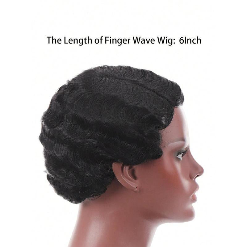 Vintage Short Finger Wave Curly Wigs Pixie Cut Wigs with Bangs