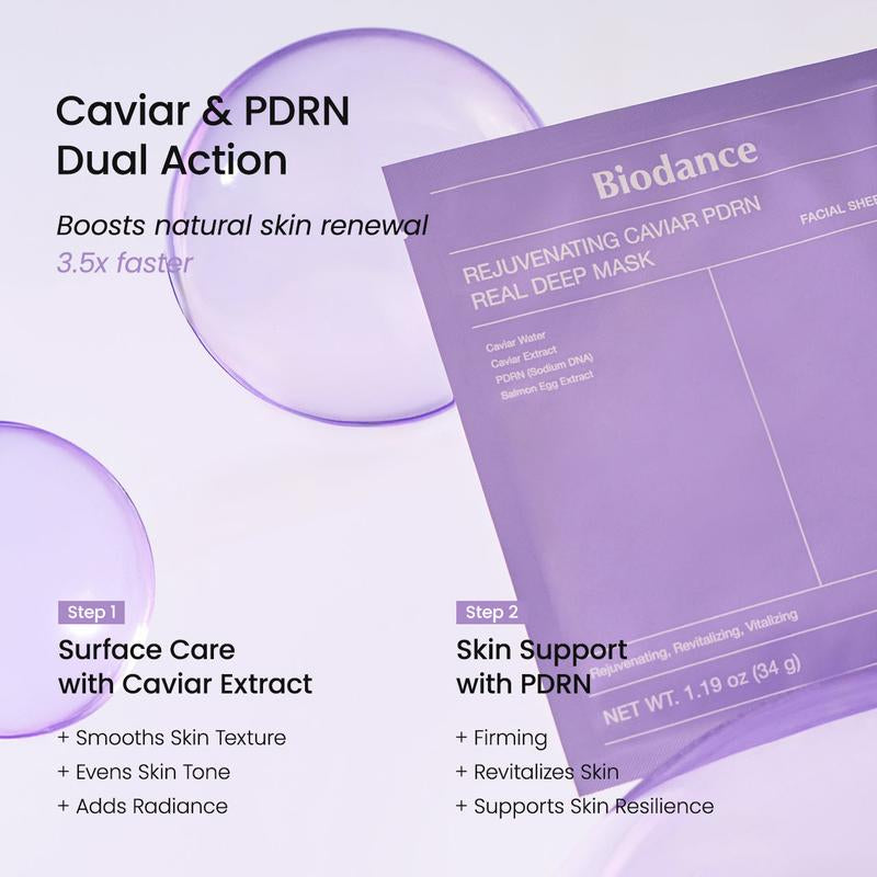 [Biodance] Korean OG PDRN Rejuvenating Caviar Real Deep Mask 34G * 4Ea, Hypoallergenic Moisturizing Overnight Hydrogel Facial Sheet Mask for Sensitive Skin Repair