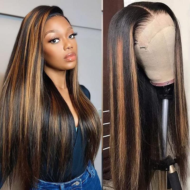 Highlight Lace Front Wig Human Hair 13X4 Straight Ombre Wigs for Women Human Hair Lace Front Wigs 180% Density Pre Plucked with Baby Hair 1B/30 Lace Frontal Wig Lace Front Skinlike Real