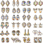 48Pcs Nail Crystal AB Rhinestones, Nail Diamonds Glass Metal Gems Jewels Stones for 3D Nails Art Decoration(24 Styles)