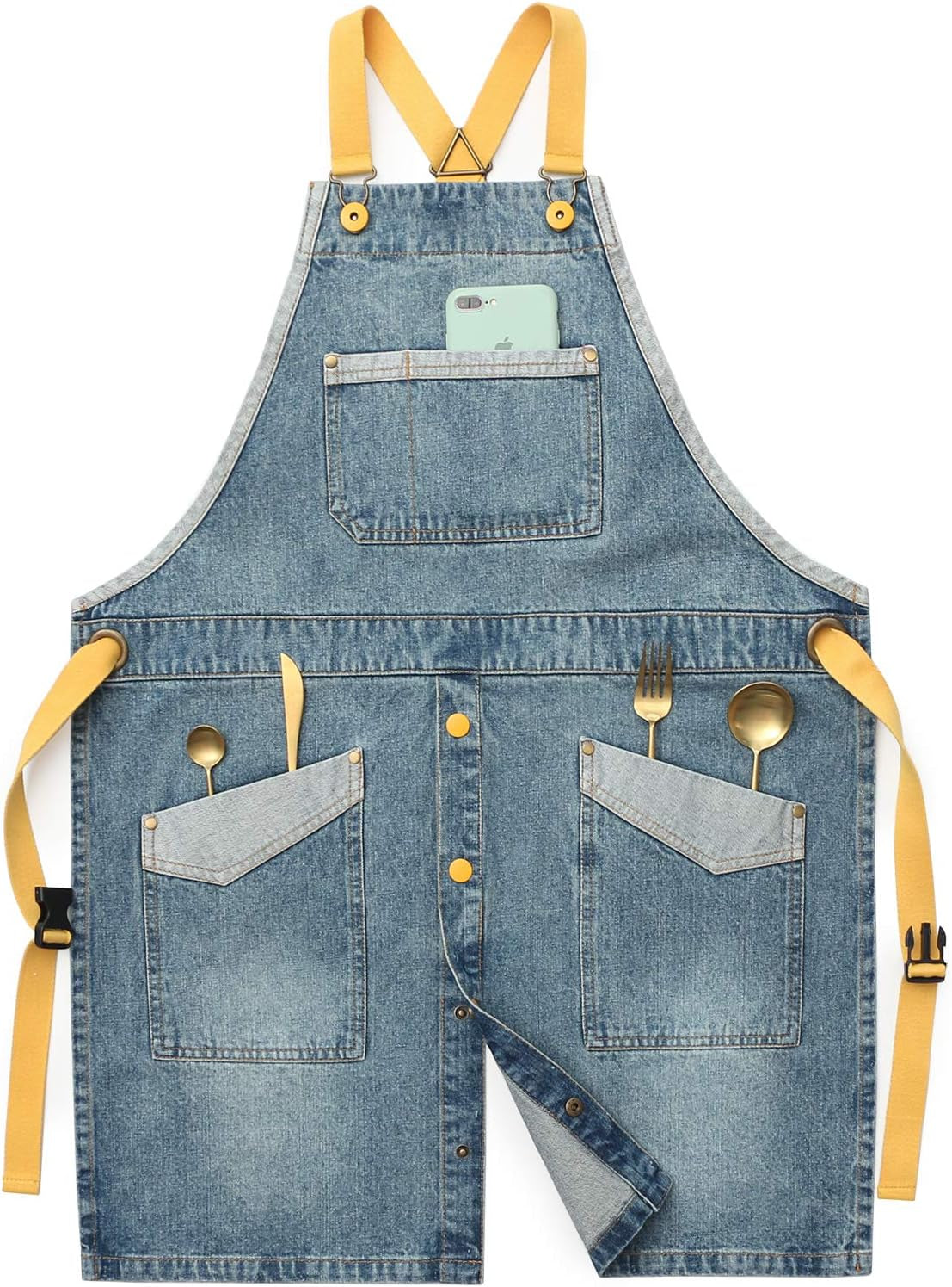 Denim Tool Apron for Women and Men Cross Straps Adjustable