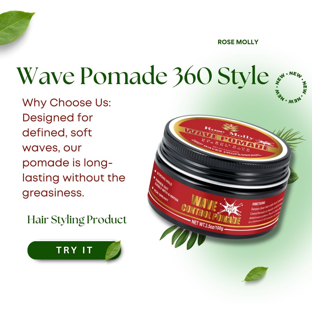 Wave Hair Control Pomade and Styling Set, 3.5 Oz, with Durag, Wave Brush, and Palm Brush