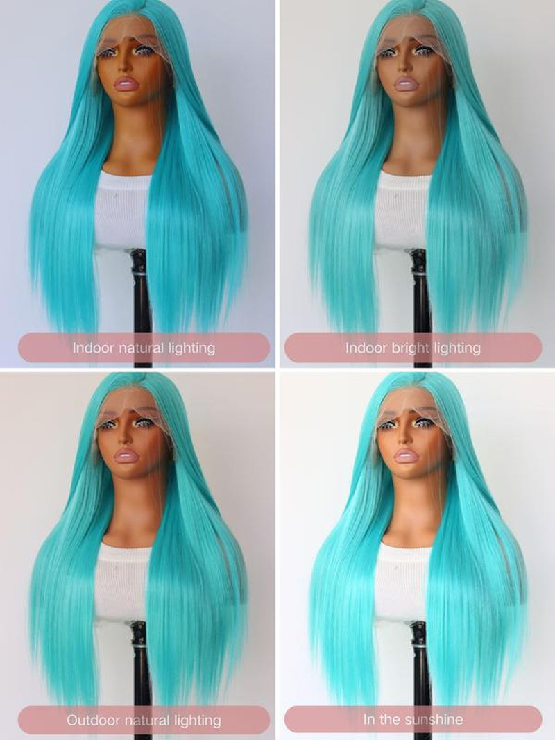 Long Straight Wigs for Women, Gorgeous Fluffy Wigs without Bangs, Synthetic Lace Front Wigs for Party, Daily Use