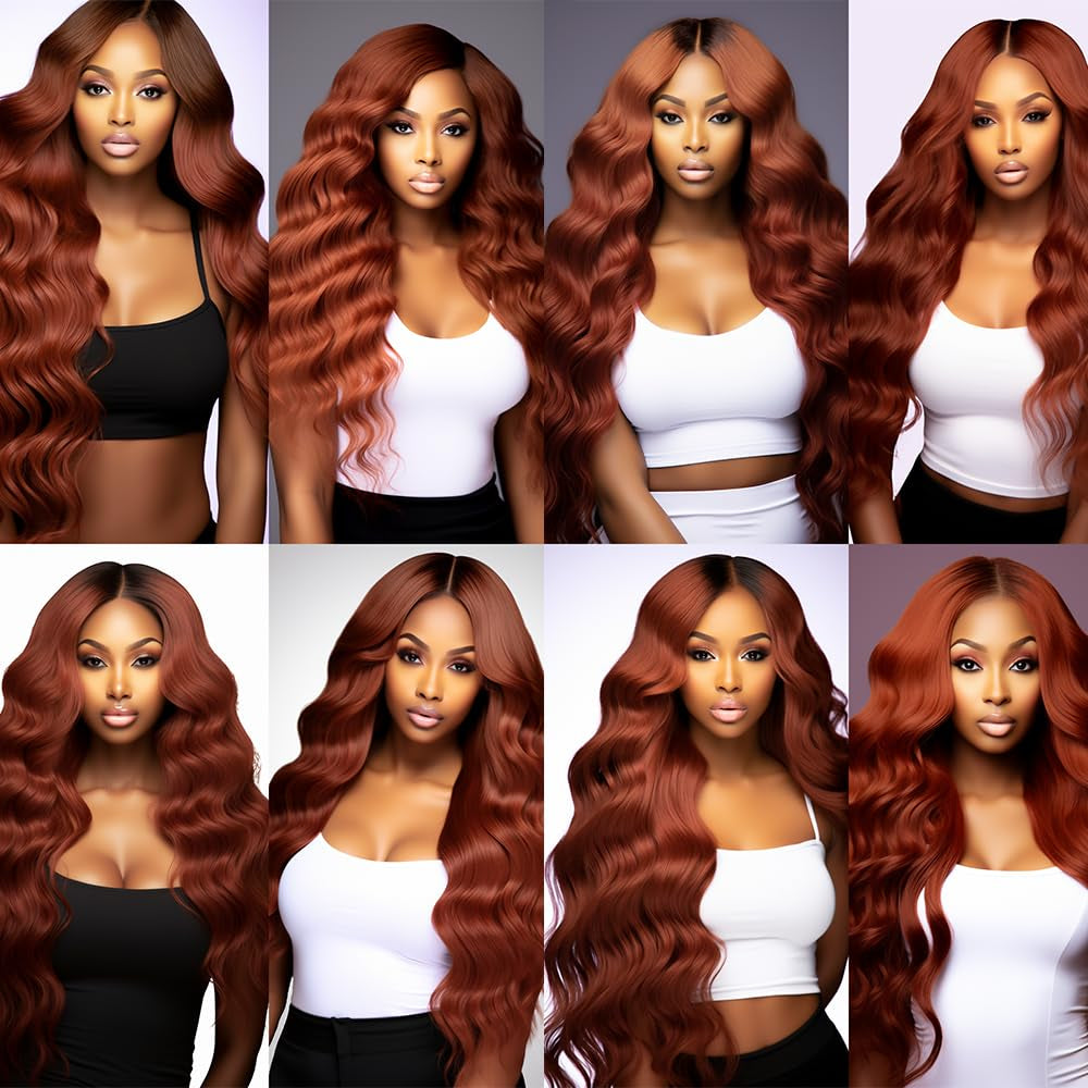 Color #33 Human Hair Body Weave Bundles Reddish Brown Body Wave Bundles Auburn Human Hair Double Weft Brazilian Remy Hair Weave Extensions Wet and Wavy Silky Soft for Black Women(26 28 30 Inch)