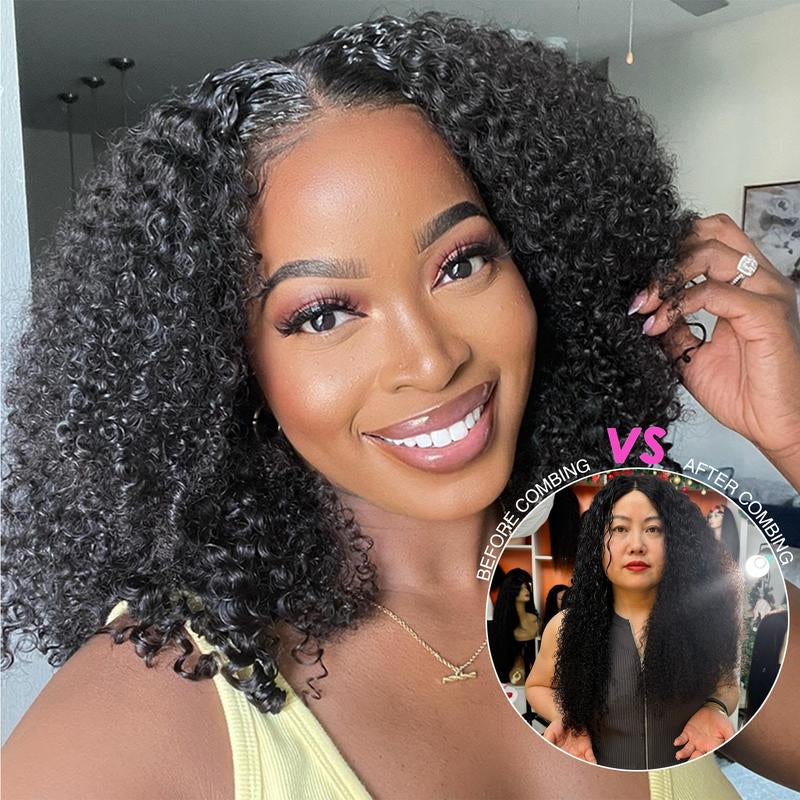 HD Lace Front Wigs Human Hair Kinky Curly Wigs Wear & Go Glueless Lace Wigs for Women No Glue 4X6 Lace Pre Cut Wig Human Hair Wigs Transparent Lace Closure Wigs 180% Density
