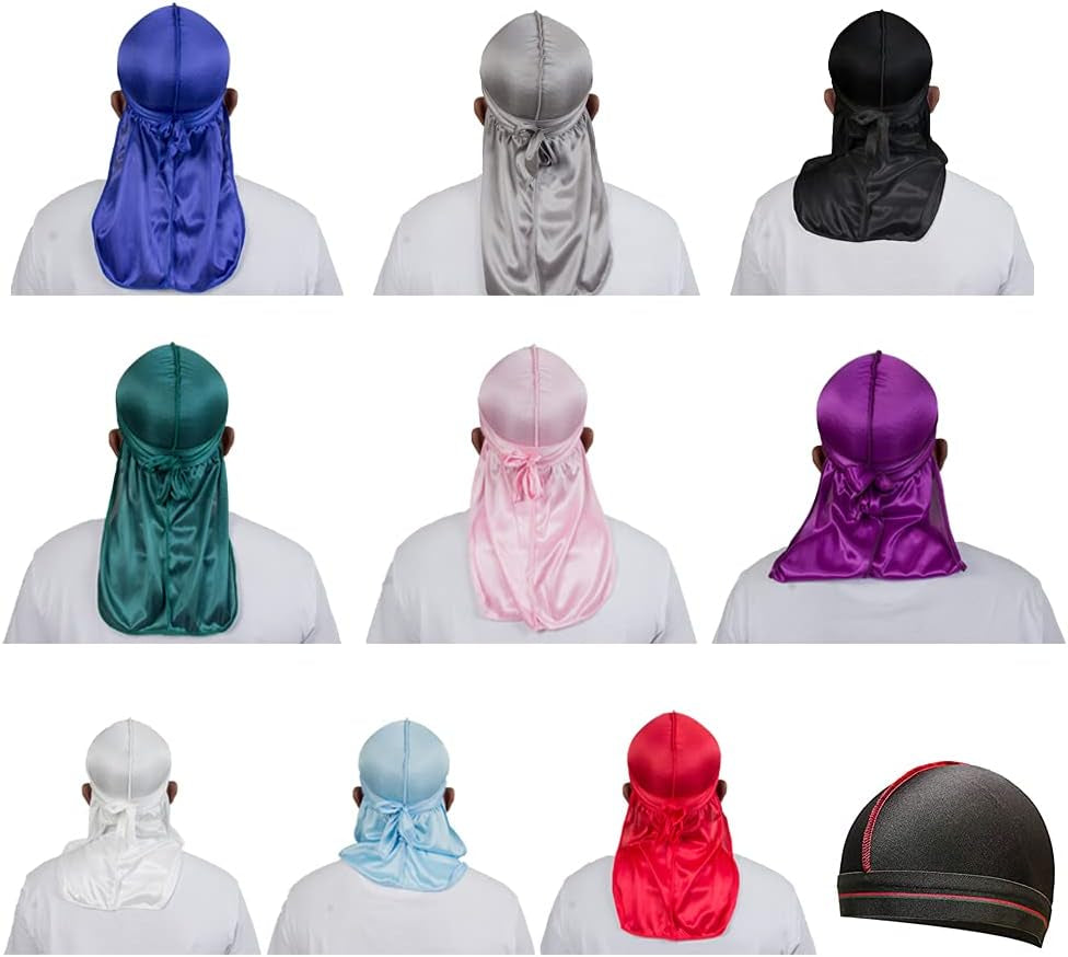 12 Pieces Silky Durag for Men Women Satin Durags for 360 Waves