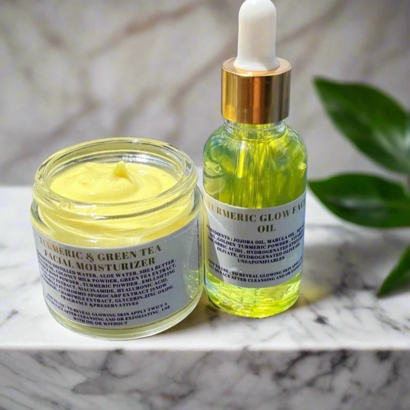 Turmeric Moisturizer and Oil Facial Set with Snow Mushroom and Ceramides for Hydrated and Nourished Skin - Moisture Care Products Moisturizer and Oil Skincare