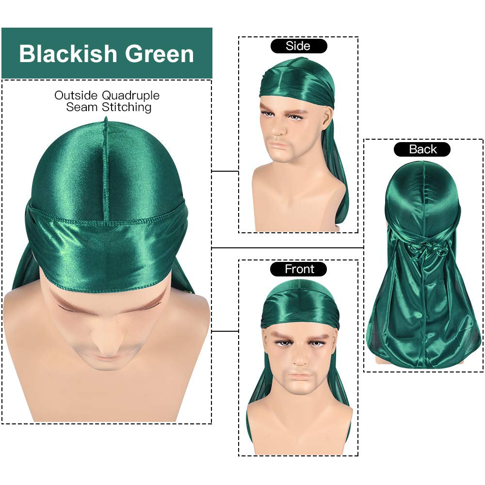 3PCS Silky Durags Pack for Men Waves, Satin Doo Rag, Award 1 Wave Cap,C