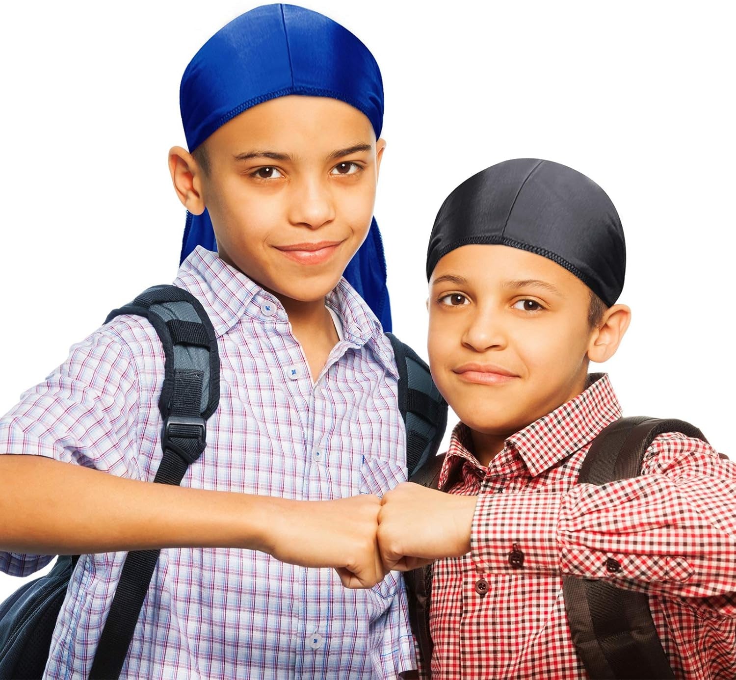 6 Pieces Kids Satin Durags with Wave Caps Set Unisex 360 Wave Headwraps with Long Tail and Wide Straps