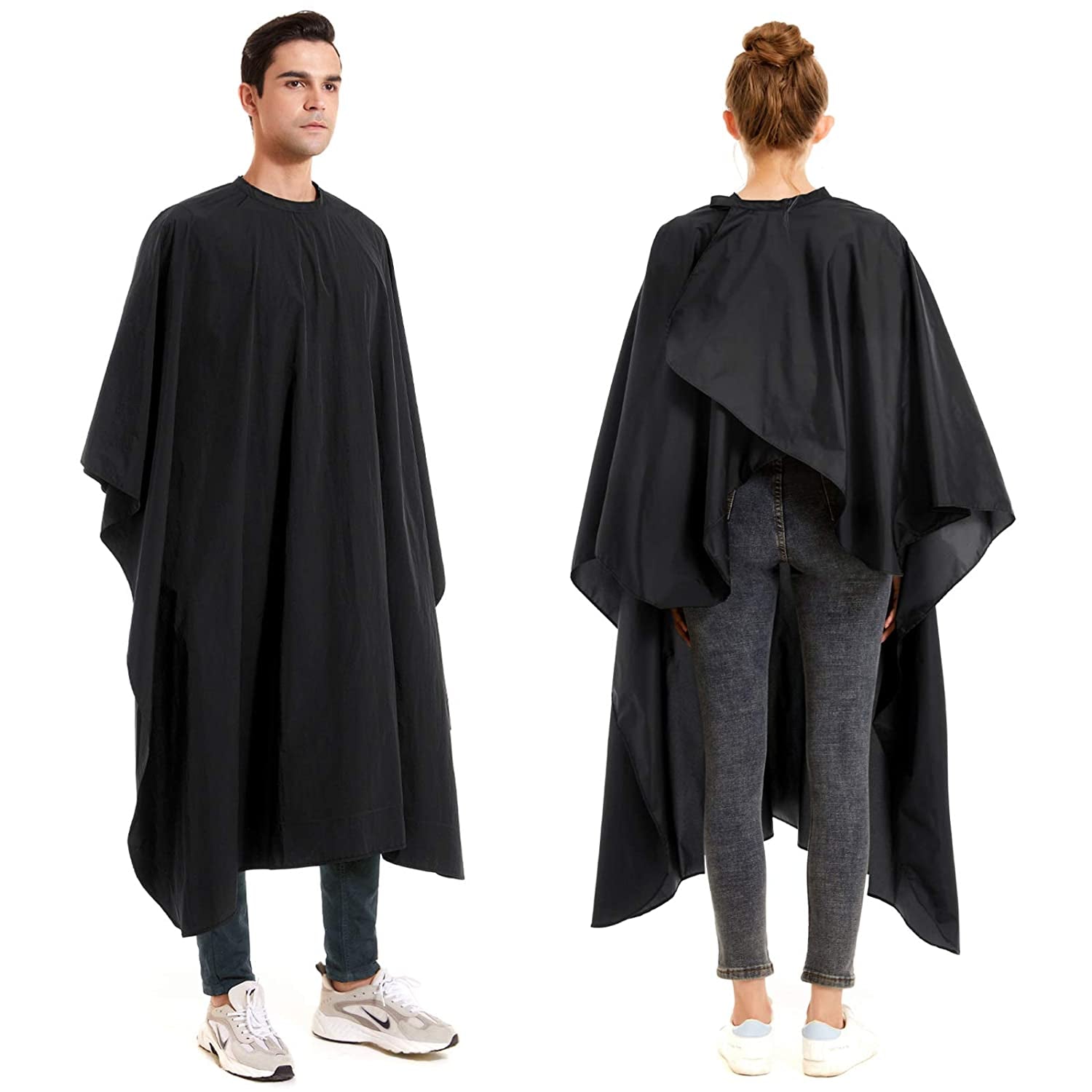Nylon Barber Cape 64"X56" Waterproof Salon Large Hair Cutting Cape Haircut for Men with Adjustable Snap Closure Color Capes Professional Stylist Hairdresser Apron Adults Unisex Black