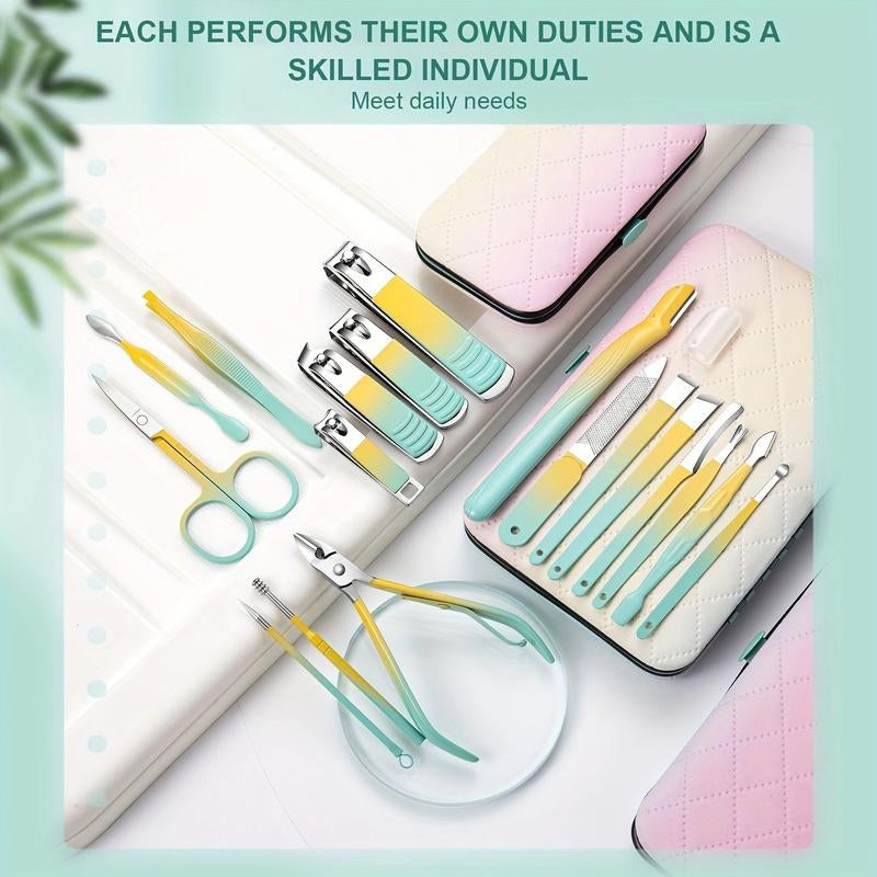 Manicure Set Nail Clipper Set Men Women Toe Finger Nail Clipper Personal Care Toolswith Portable Travel Case Manicure Pedicure Tools Grooming Kit Gift for Men Womenfamily Friends Wife (Gradient Color)