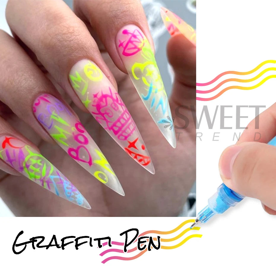 12 Colors Y2K Graffiti Nail Polish Pen Acrylic Painting Pencil Abstract Design Quick Drying Professional Hook Line Manicure Tool