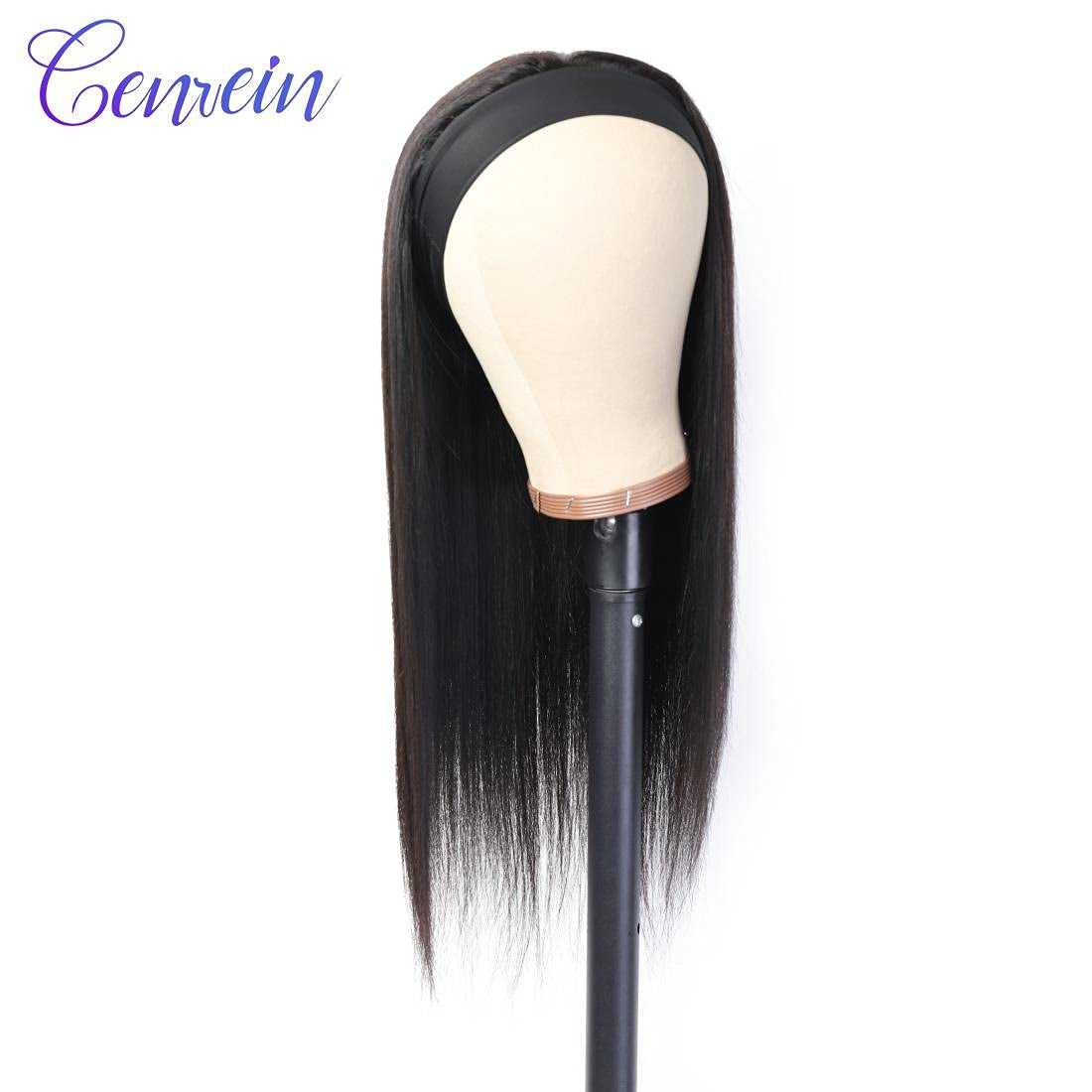 Brazilian Straight Human Hair Headband Wigs for Black Women Glueless None Lace Front Virgin Straight Human Hair Wigs 150% Density Natural Color 16 Inch