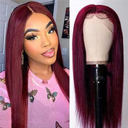 99J Burgundy Straight 13X4 Lace Front Human Hair Wig for Women, Straight 99J Lace Frontal Wig Pre Plucked with Baby Hair Brazilian Remy Hair Glueless Wine Red Colored 150% Density