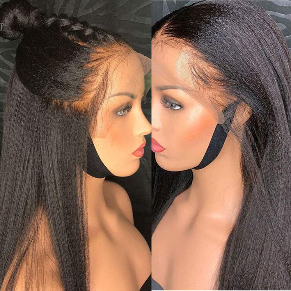 Wigs Yaki Straight Lace Front Wigs HD Transparent 150% Density Brazilian Remy Human Hair Lace Front Wigs for Black Women Glueless Frontal Wig Pre Plucked with Baby Hair 16Inch