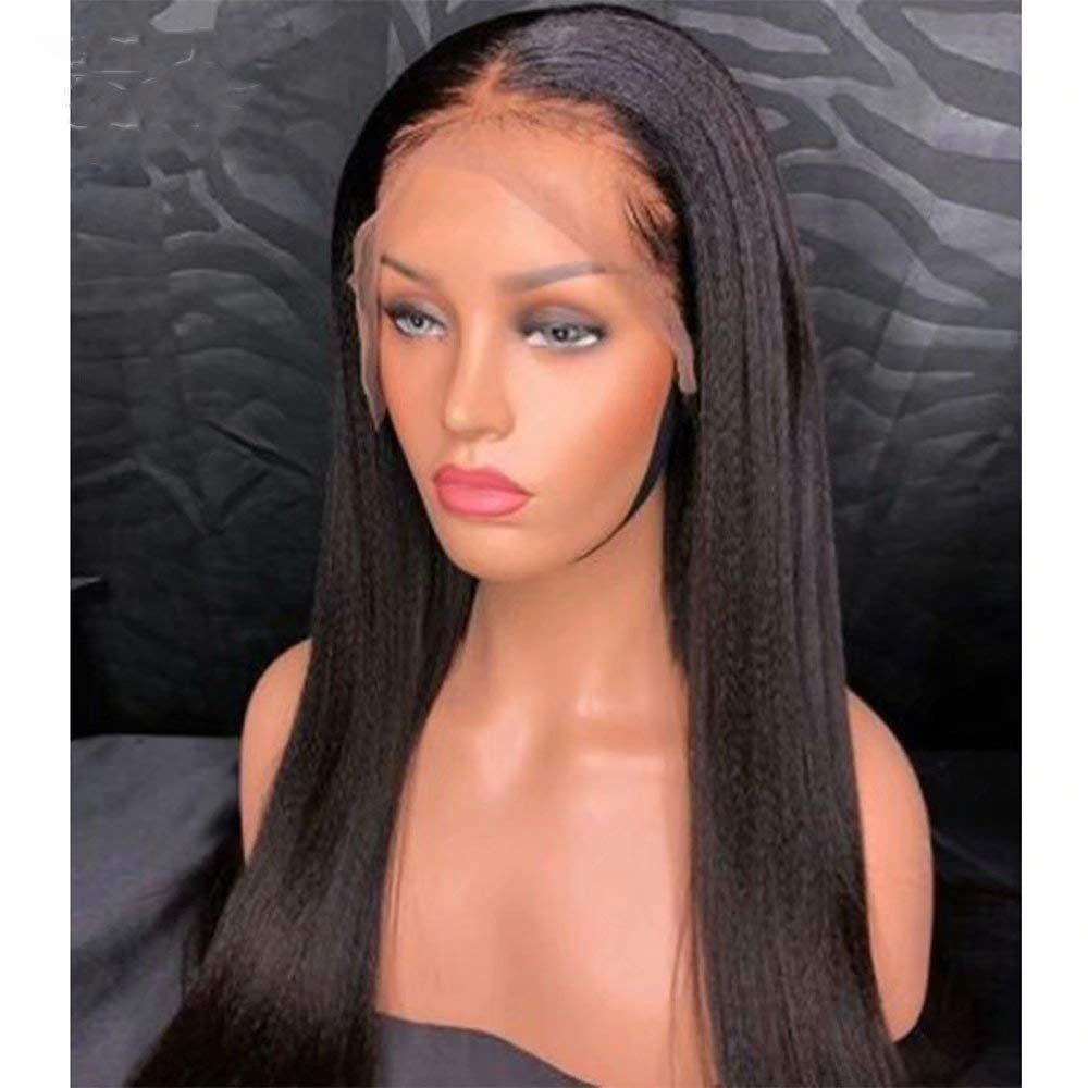 Wigs Yaki Straight Lace Front Wigs HD Transparent 150% Density Brazilian Remy Human Hair Lace Front Wigs for Black Women Glueless Frontal Wig Pre Plucked with Baby Hair 16Inch