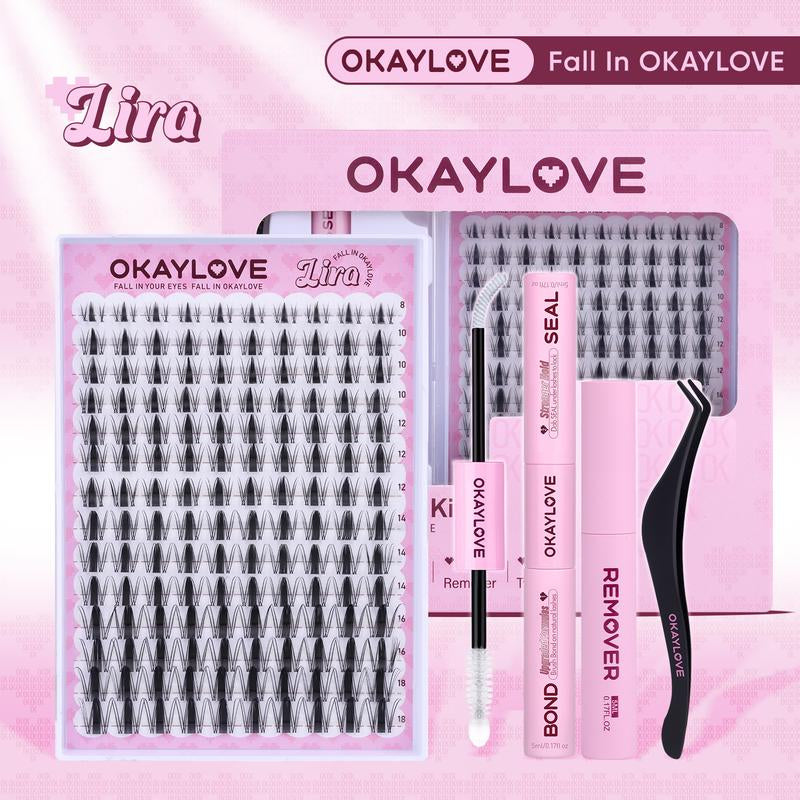 OKAYLOVE Lash Clusters Kit with Long-Lasting Lash Bond and Seal,Tweezers and Remover for DIY Eyelash at Home for Natural Makeup