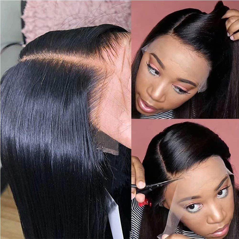 Wigs Yaki Straight Lace Front Wigs HD Transparent 150% Density Brazilian Remy Human Hair Lace Front Wigs for Black Women Glueless Frontal Wig Pre Plucked with Baby Hair 16Inch