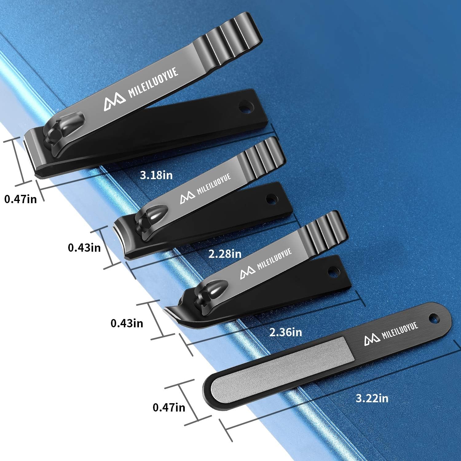 Nail Clippers Set Black Stainless Steel Nail Cutter& Sharp Oblique Toe Nail Clipper & Nail File 4 Pieces, Men and Women Suitable for Gifts.