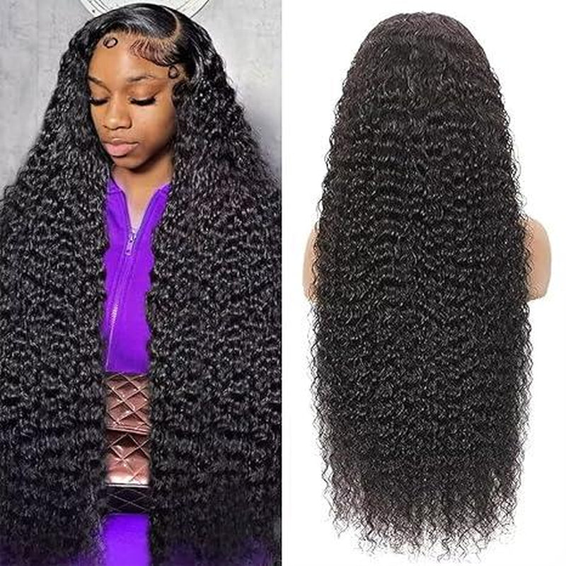 Beluck Hair 6X13 Glueless Deep Wave Wigs 300% Density Human Hair with Drawstring Curly Wave Wigs Closure Wigs 4/27 Pre Plucked Pre Cut Pre Bleached Wear and Go Wigs Outdoorfun Party Vacation Wigs