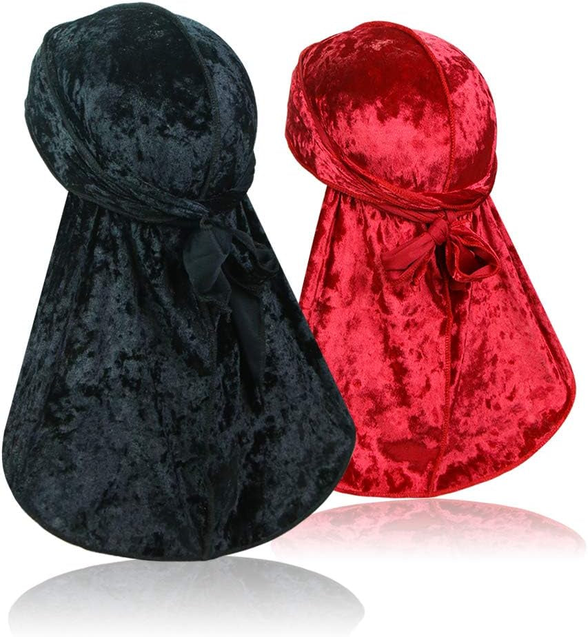 2 PCS Crushed Velvet Wave Durag – Premium Soft Durag Headwear with Extra Long Tail Perfect for 360 Waves