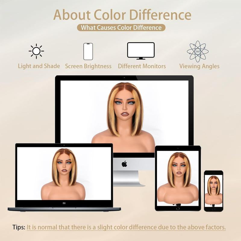 Wear and Go Glueless Bob Wig Human Hair 4/27 Ombre Highlight Bob Wig Human Hair Glueless 4X4 HD Lace Closure Glueless Wigs Human Hair Pre Plucked 180% Density Short Straight Blonde Bob Wigs for Women