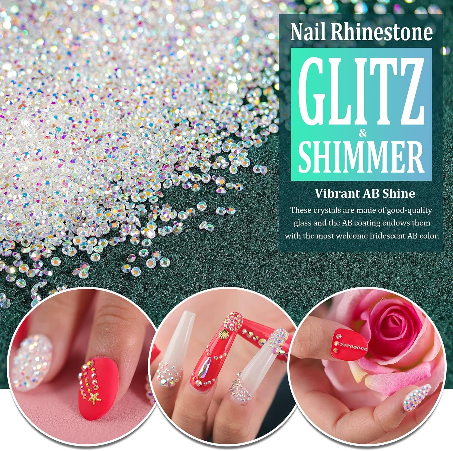 Tiny Nail Rhinestones 5000Pcs 1.2Mm Mini Pixie AB Glass Crystals for Nail Art Manicure Iridescent Long Lasting Shine Small Rhinestone Micro Dust Glitter Caviar Bead Sugar Gem