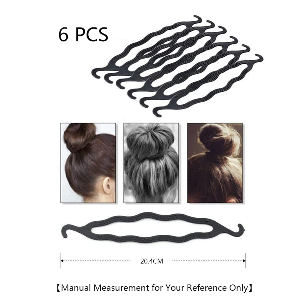 6Pcs Black Plastic Donut Hair Bun Maker Double Hook Hair Styler Twist Braiding Tool for Women