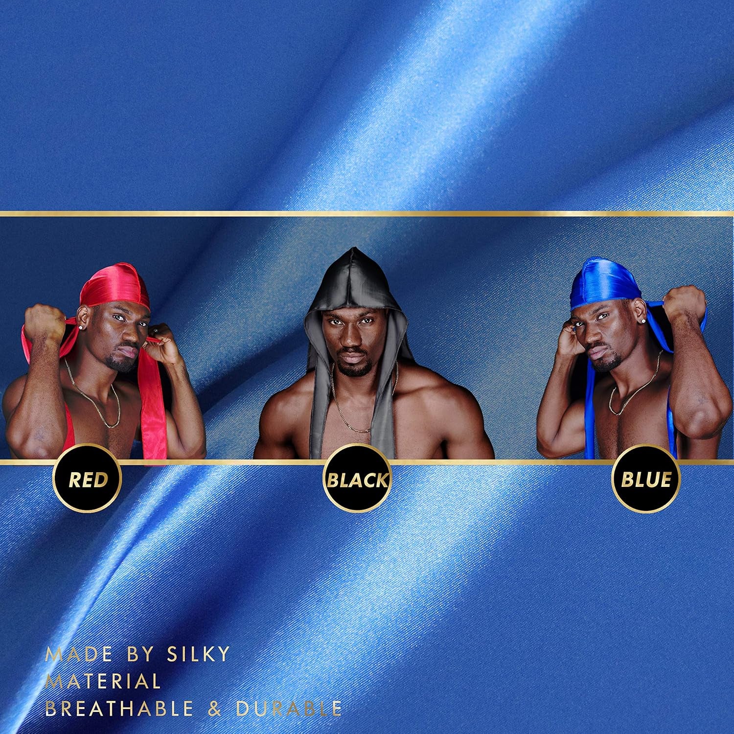 4PCS Silky Durags for Men 360 Waves, Designer Do Rag, 1 Wave Cap