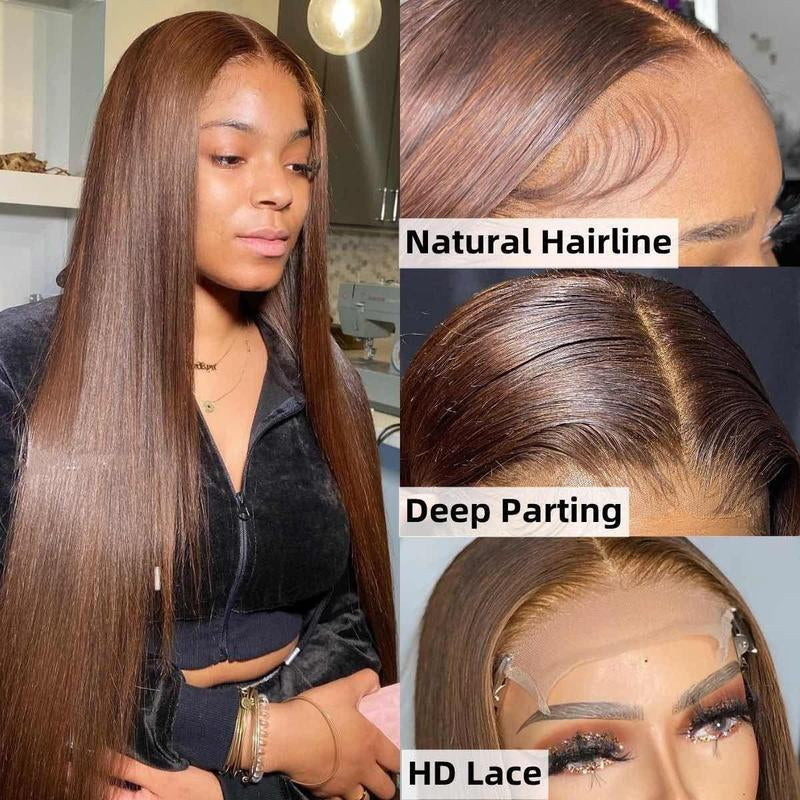 13X4 Lace Front Human Hair 26Inch Straight #4 Wig 180% Density