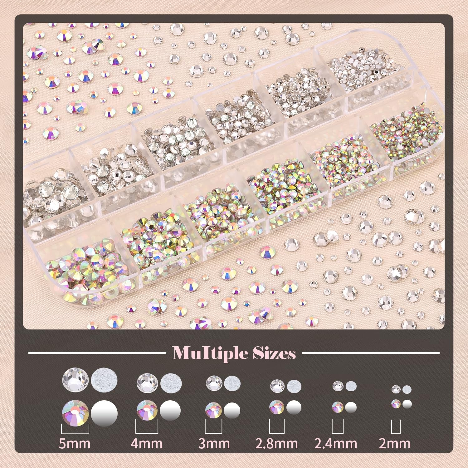 Nail Art Rhinestone Glue Gel&2 Boxes Flatback Gems Kit, 1 Tube of 15Ml Rhinestone Gel Glue+Colorful Gems+Flat Back round Glass Crystal Ab&Clear Gemstones with Pickup Tools