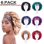6 Pack Hair Bonnets for Women, Satin Hair Bonnet for Sleeping, Silk Bonnet for Curly Hair, Satin Bonnet for Black Women Big Capacity