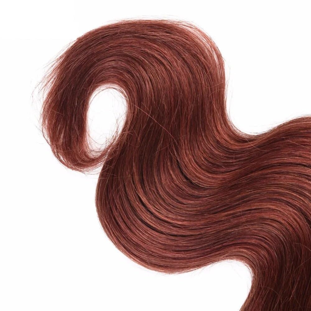 Color #33 Human Hair Body Weave Bundles Reddish Brown Body Wave Bundles Auburn Human Hair Double Weft Brazilian Remy Hair Weave Extensions Wet and Wavy Silky Soft for Black Women(26 28 30 Inch)