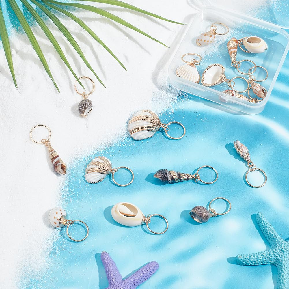 16 Pcs Seashell Conch Dreadlock Rings Charms Braids Hair Jewelry Set DIY Locs Hair Accessories Beach Shell Pendant Hair Charms for Women Men Hair Braids Ponytail Hair Decor, 8 Styles