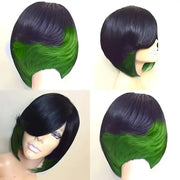 10in Chic Black & Green Curly Wig