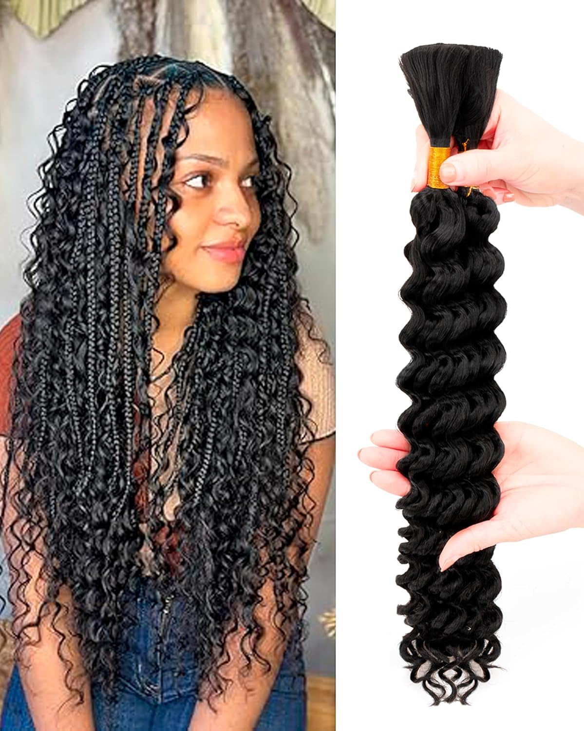 Deep Wave Bulk Braiding Hair-Wet and Wavy Human Braiding Hair,20 Inches 2 Bundle