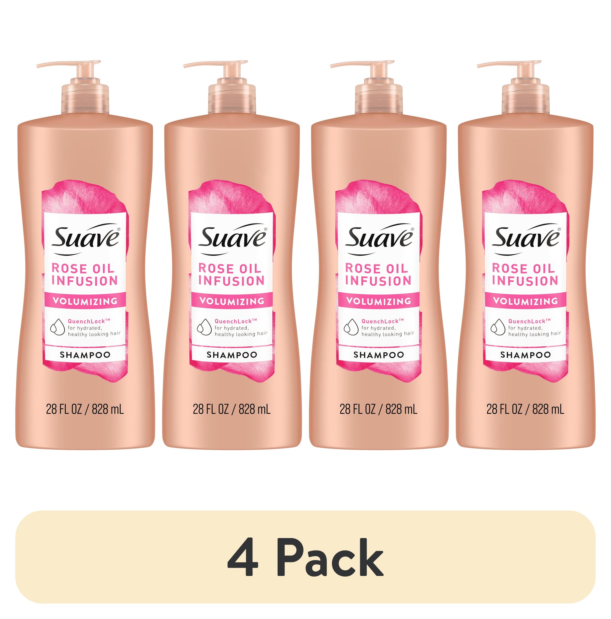 (4 Pack)  Professionals Rose Oil Infusion Shampoo with Pump, Volumizing, All Ages, 28 Fl Oz