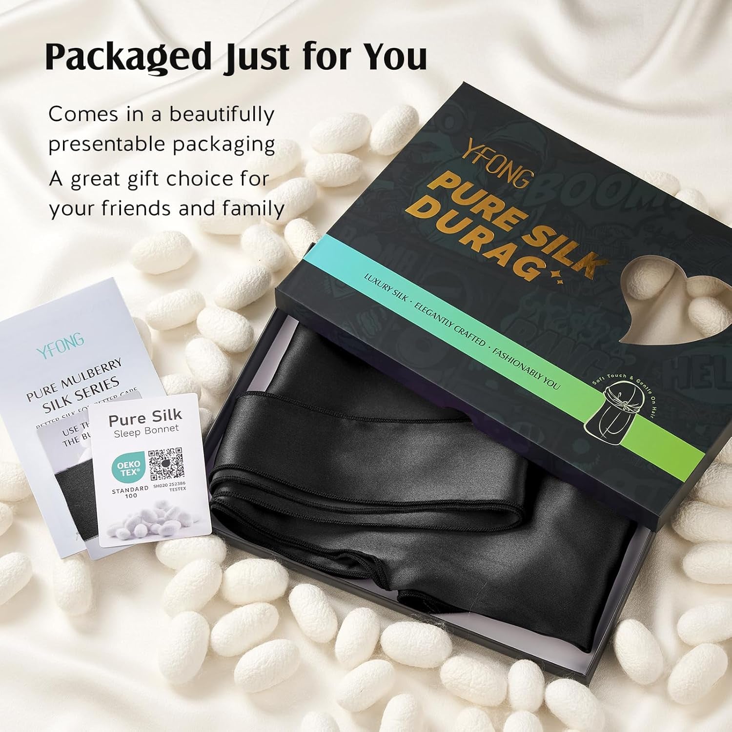 100% 22 Momme Mulberry Silk Durags for Men Women, Extra Long Strap Silky Durag,