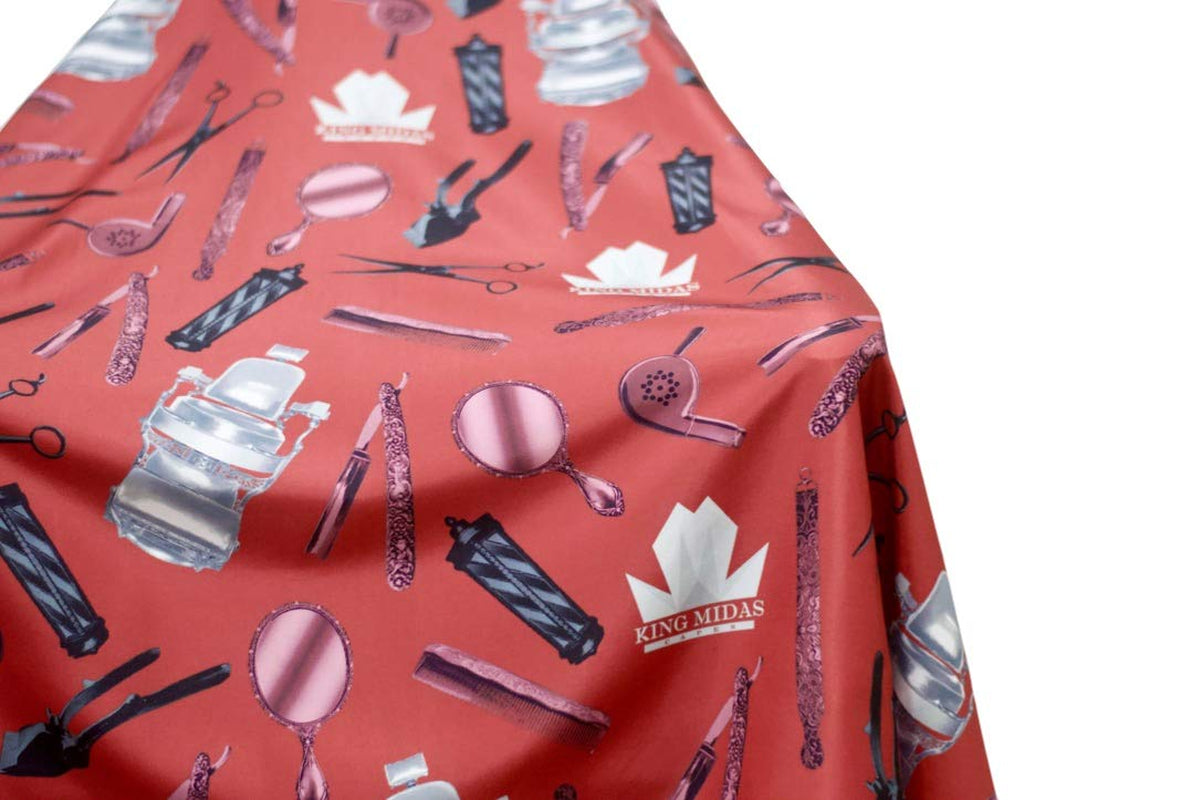 vintage Barber Cape - Professional Salon Hair Cutting Cape with Snap Closure Red