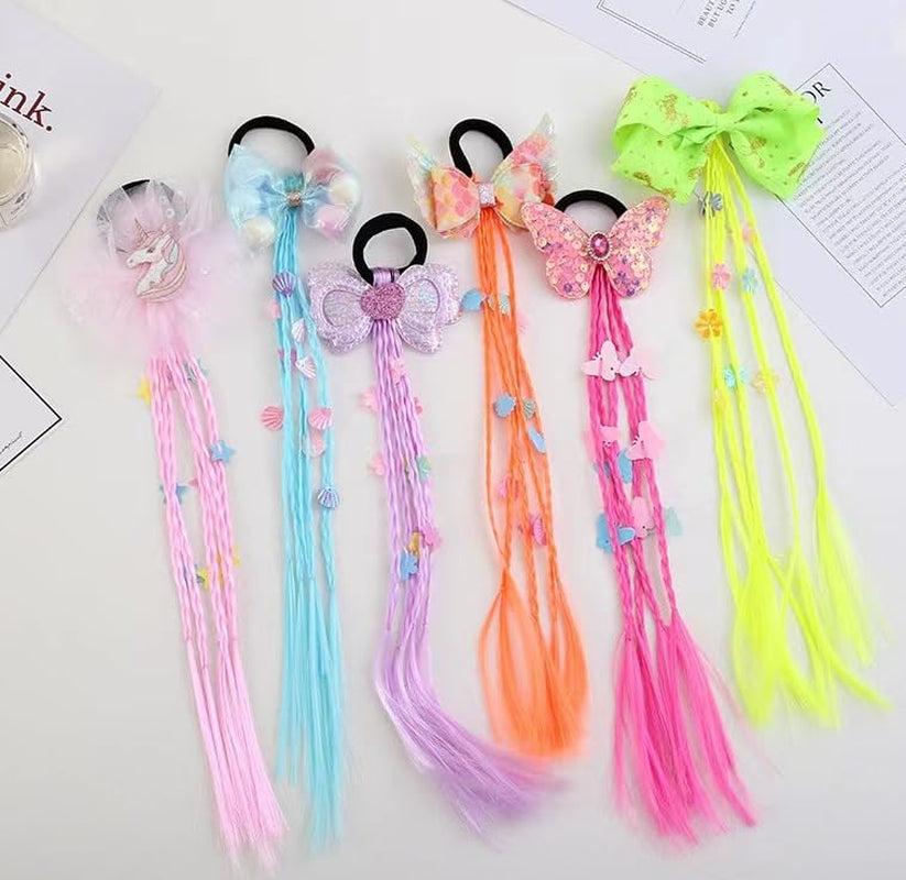 6 Pcs Colored Hair Extensions for Kids, Hair Braided Ponytail for Girls, Little Girl Hair Clips Accessories for Ponytails Princess Dress Up